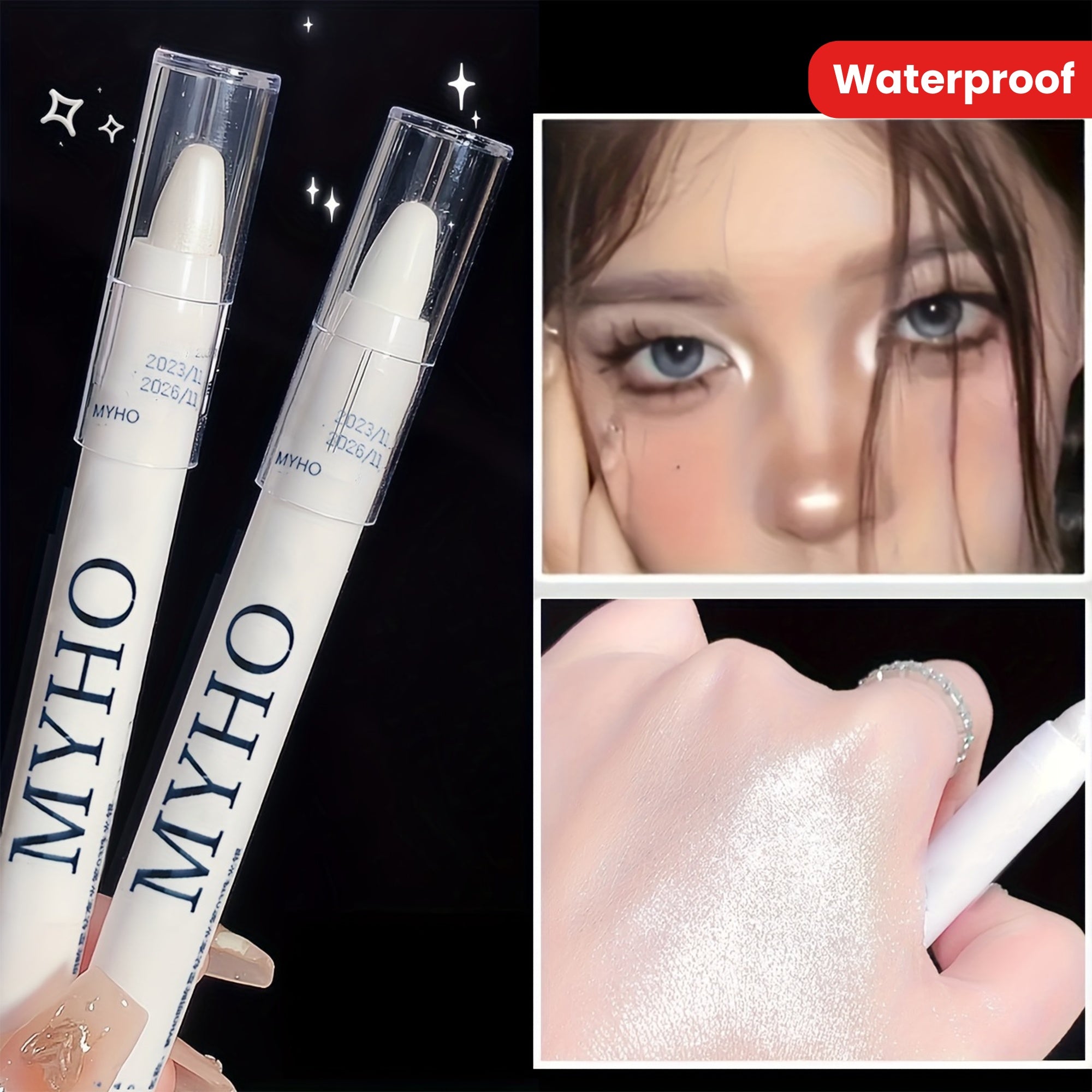 Lápiz de sombra de ojos con brillo para mujer, resaltador blanco a prueba de agua, mate, para maquillaje de ojos
