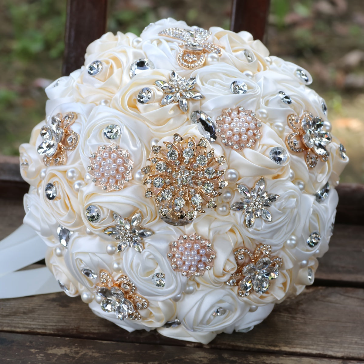 Wedding Bouquet Satin Rose with Rhinestone Details