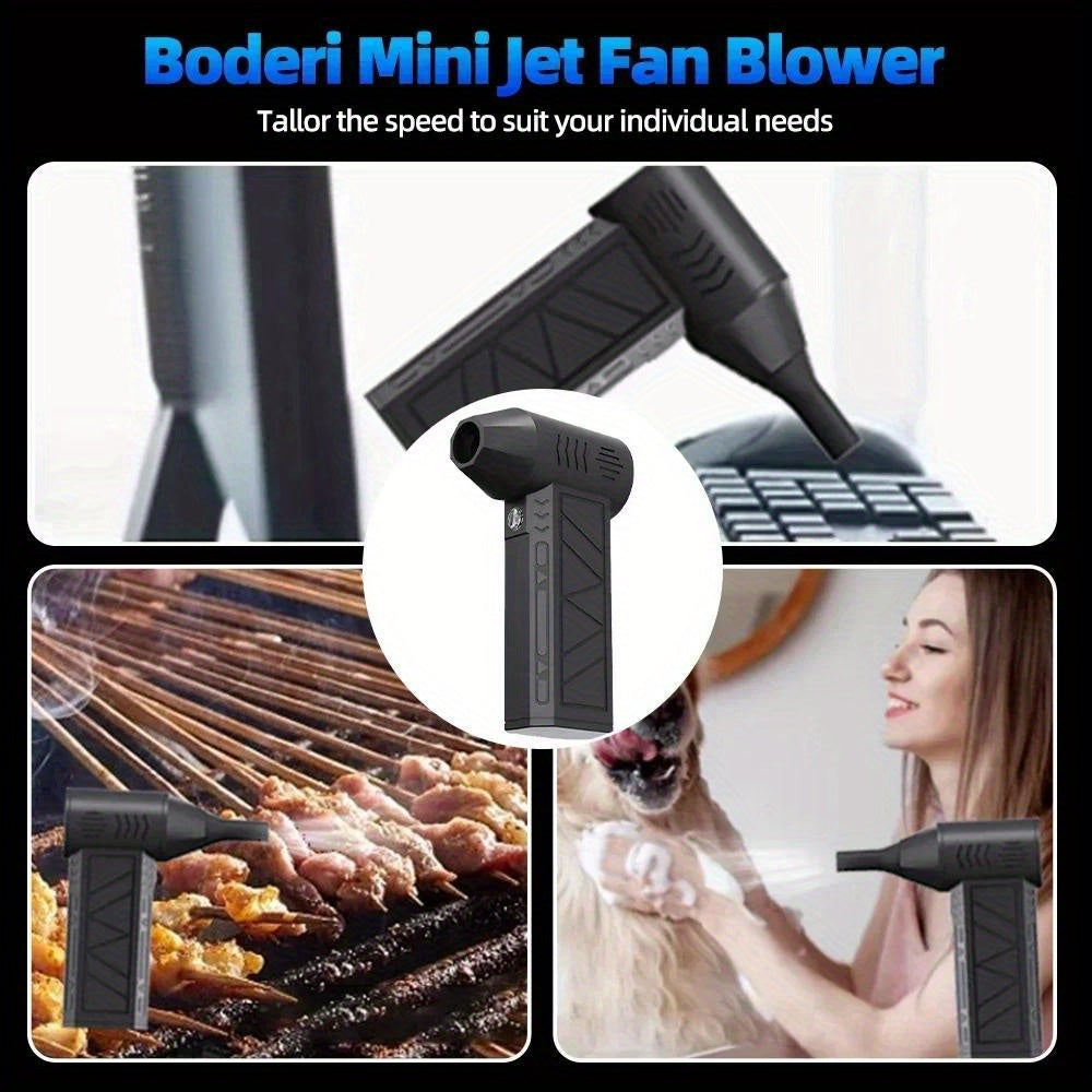 Handheld Fan with LED Light USB Rechargeable for Outdoor Use Dusting Snow Blowing Hair Drying Inflating Mattresses