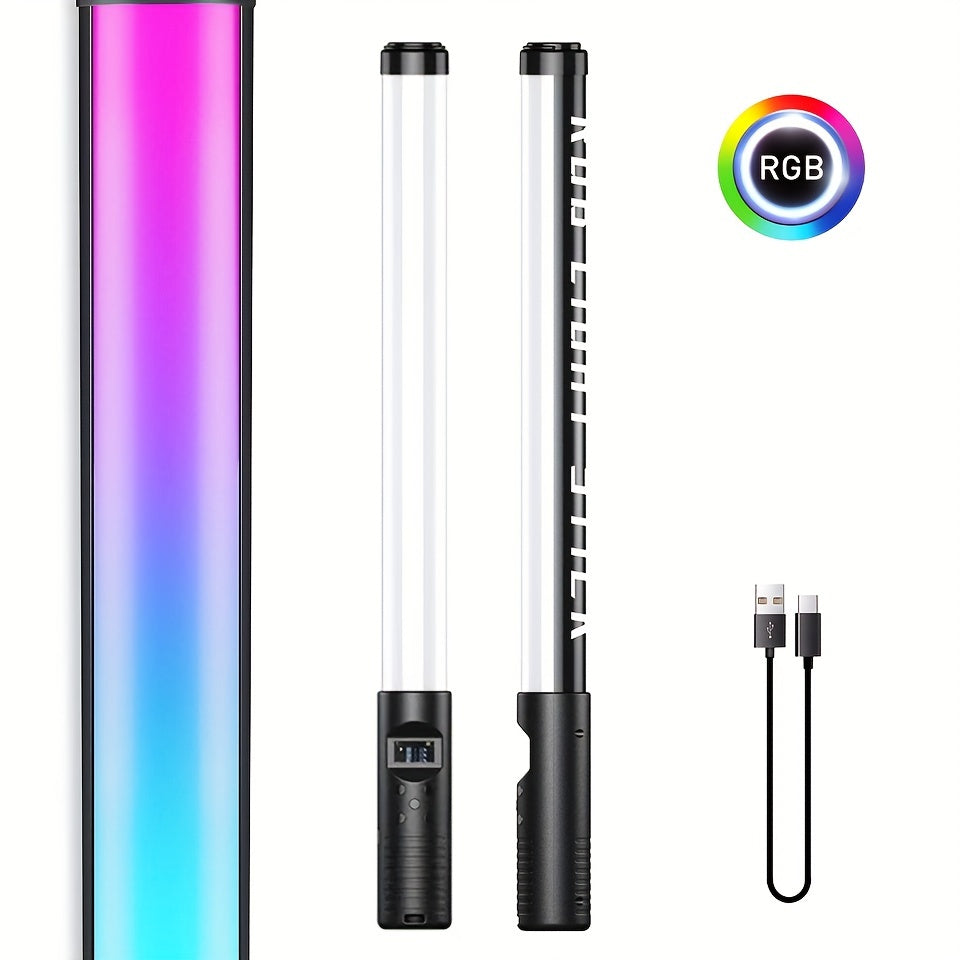 Varita de luz LED RGB con brillo y temperatura ajustables, recargable por USB para fotografía y fiestas