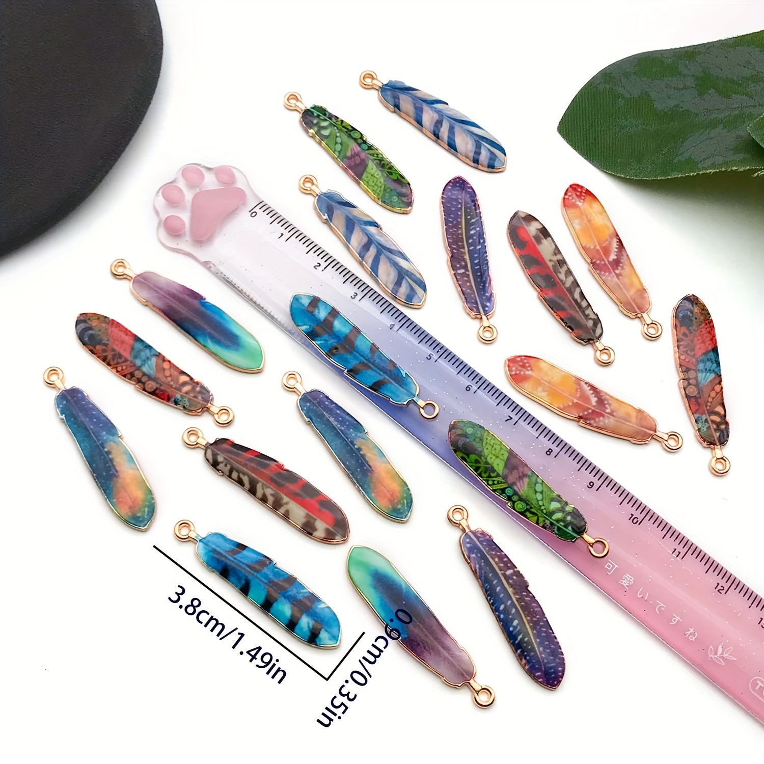 Set of 18 Vibrant Enamel Feather Charms for Jewelry Making and Crafting