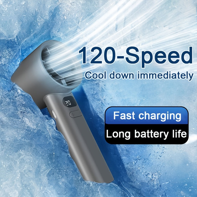 Mini Handheld Fan with LCD Display, USB Rechargeable, Portable, Quiet Operation