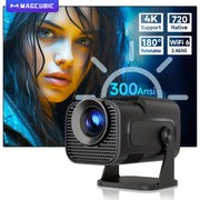 Mini Projector 720P Android 11 4K WiFi 6 Wireless 5.0 300ANSI 180° Rotatable EU Plug