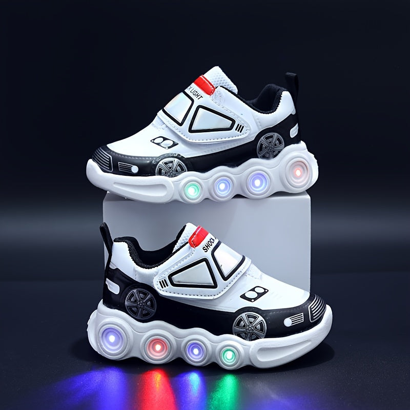 Kids LED Light-Up Sneakers Blue Red Car Design Anti-Slip Casual Sporty Shoes for Boys Girls