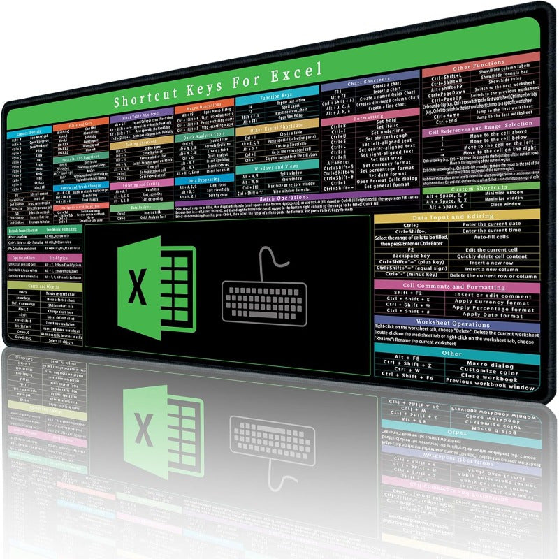 Excel Shortcut Keyboard Cheat Sheet Desk Mat Non-Slip Mousepad for Office