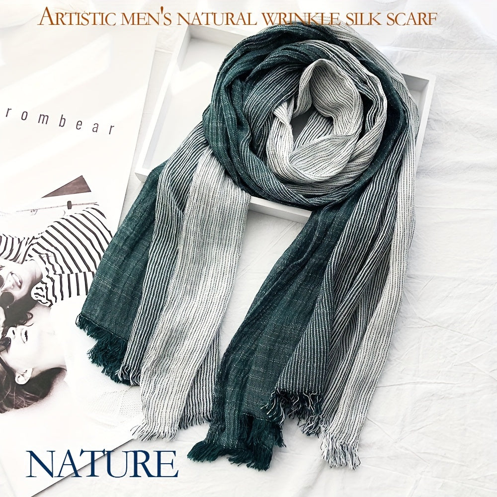 Cotton Linen Striped Scarf for Men Women Autumn Winter Fashion Accessory