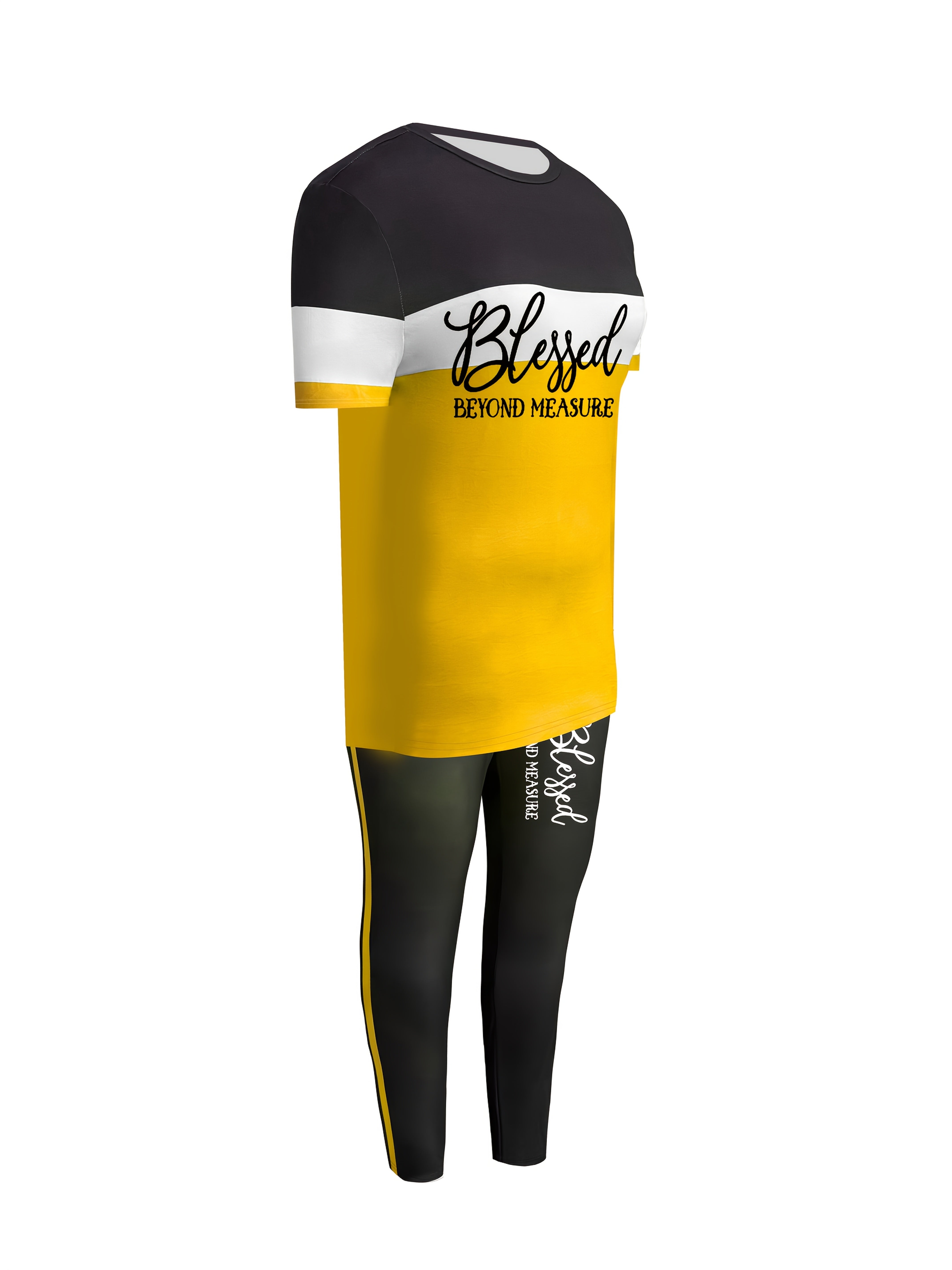 Rangli Blok 'Berk' T-shirt va Shimlar To'plami Katta O'lchamdagi Ayollar Uchun, Cho'ziluvchan Polyester Aralashmasi, Mashinada Yuvish Mumkin, Kundalik Quvnoq Kiyim