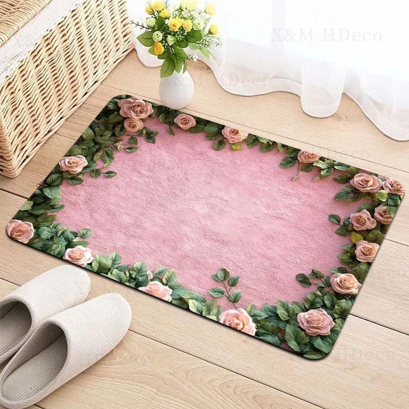 Polyester Doormat Non-Slip Floral Design 8mm Thick Indoor Entrance Mat