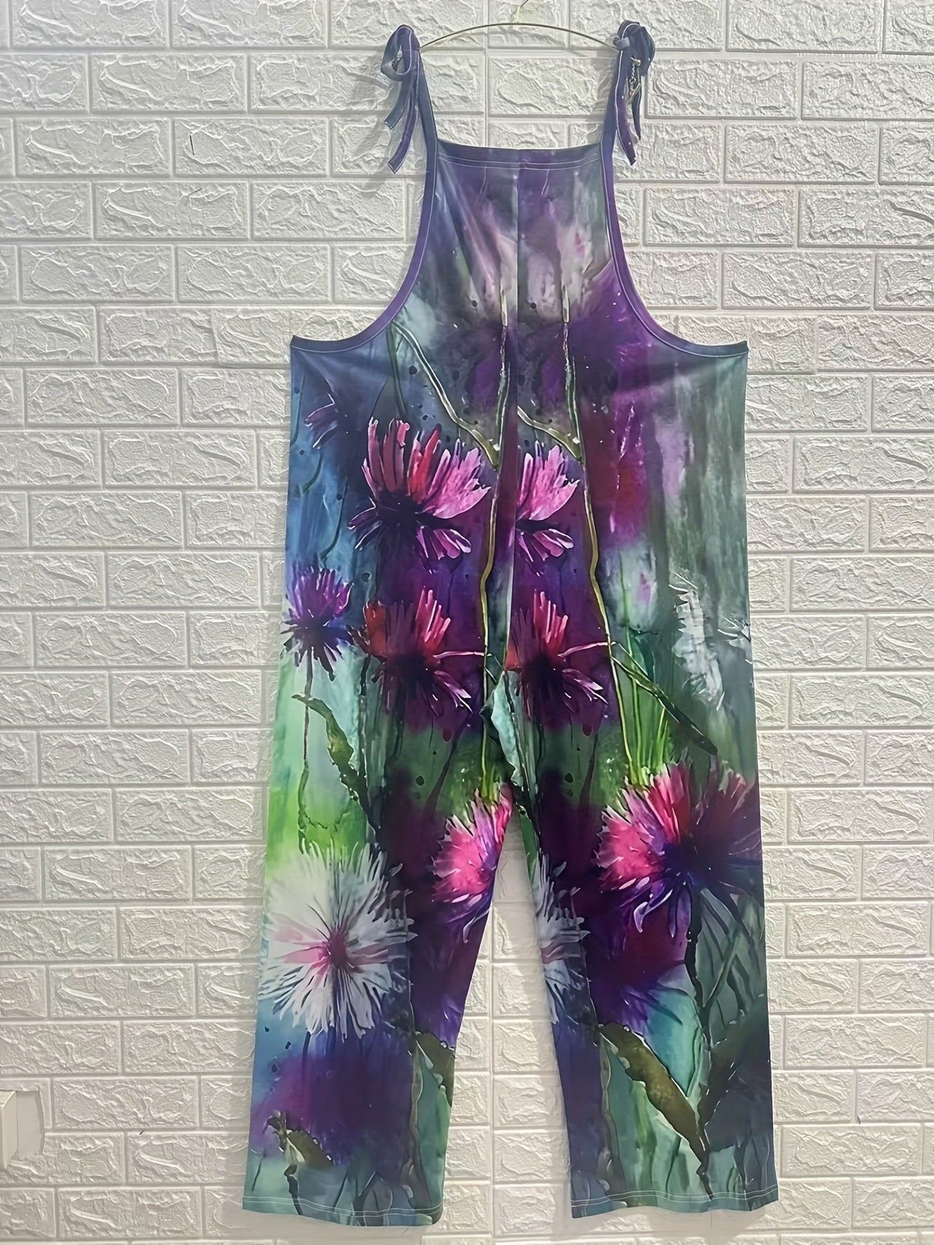 Mono sin mangas de talla grande para mujer con estampado floral, cintura alta elástica, casual para verano