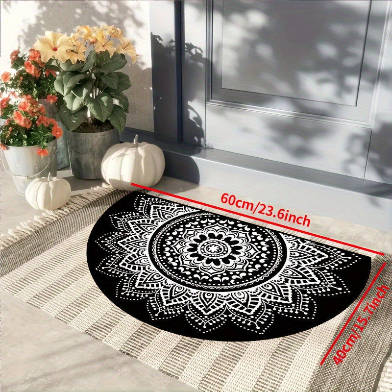 Non-Slip White Circular Doormat Washable Polyester Indoor Outdoor Entry Rug 15x23 19x31 23x35 31x47 Inches