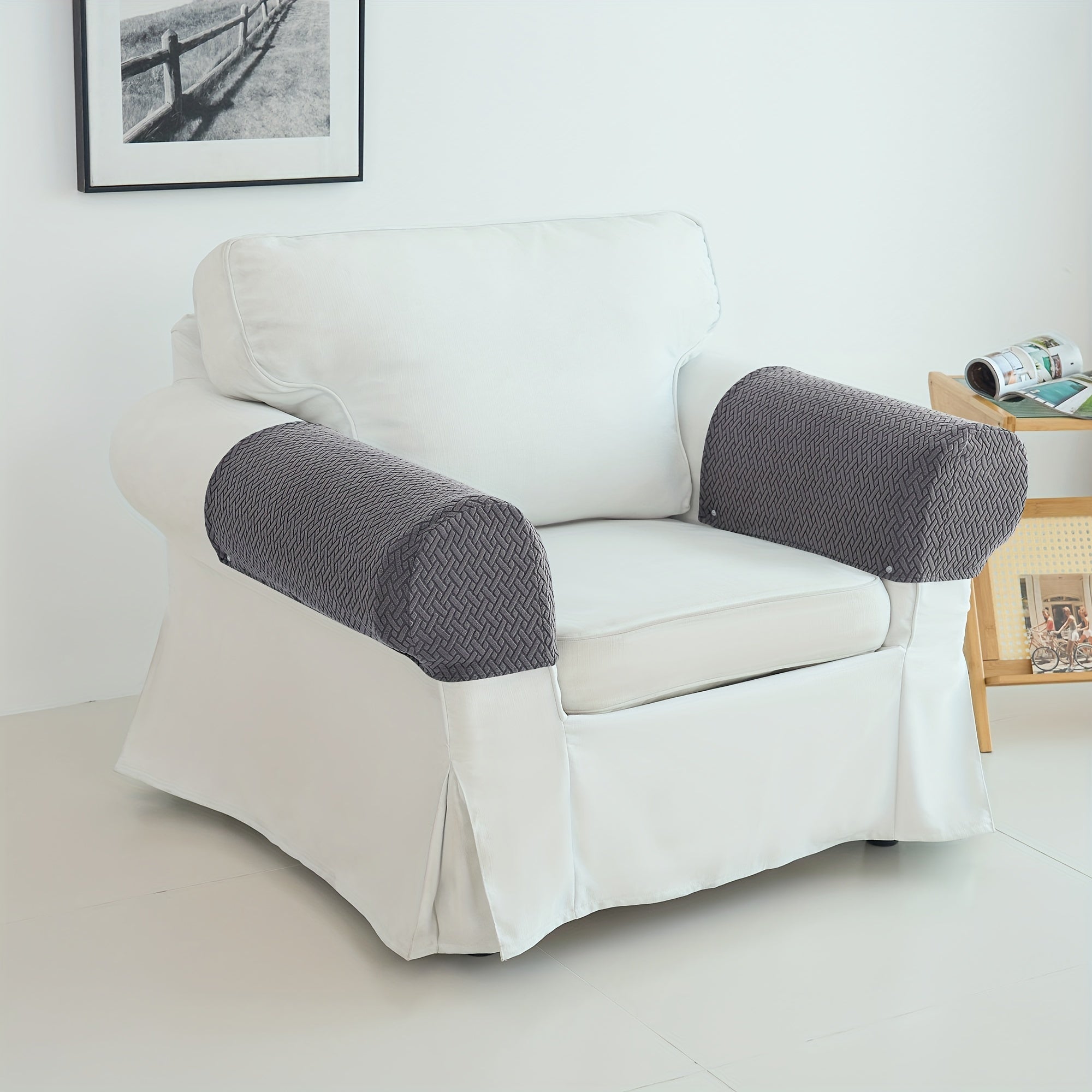 Современные жаккардовые чехлы на подлокотники - набор из 2 штук, растягивающийся чехол, машинная стирка, нескользящий дизайн, защита мебели.