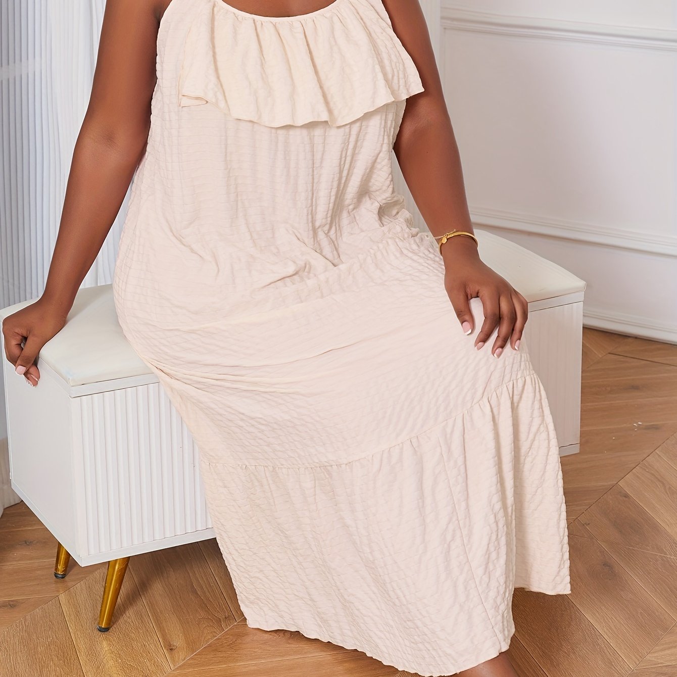 Женское ночное платье больших размеров с однотонным дизайном, рюшей и бретелями-каму, ночная рубашка