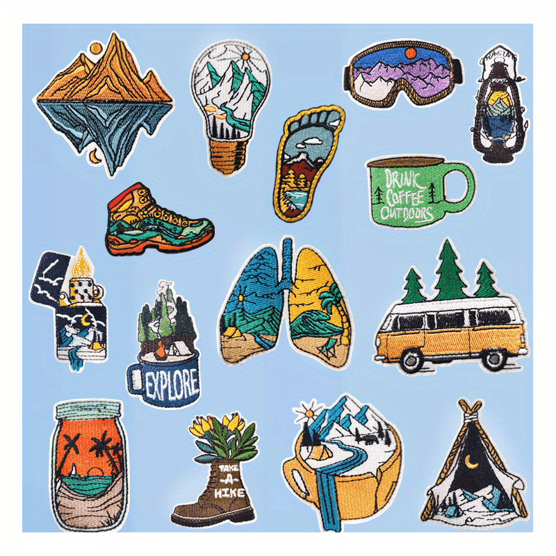 Set of 15 Vibrant Embroidered Iron-On Patches for Clothing Repair and Decoration