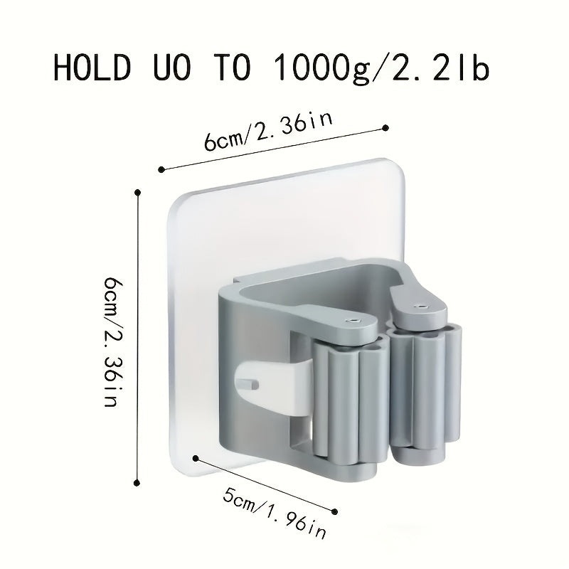 Plastic Mop and Broom Holder with Adhesive Clip for Bathroom and Laundry Storage