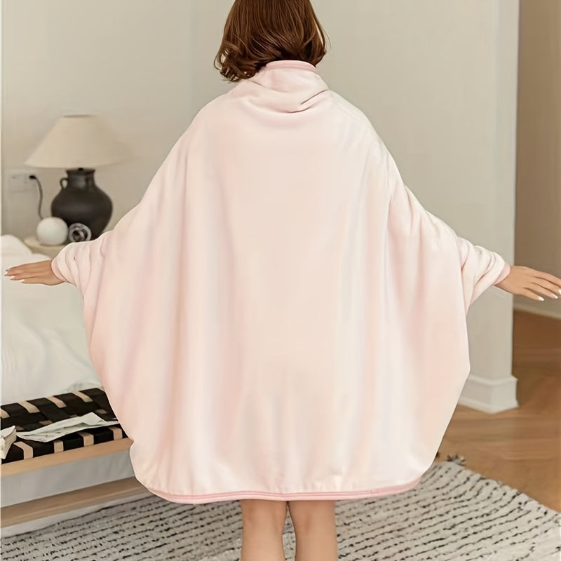 Double-Layer Fleece Sherpa Throw Blanket Cozy Wearable Shawl 156cm Navy Grey Pink