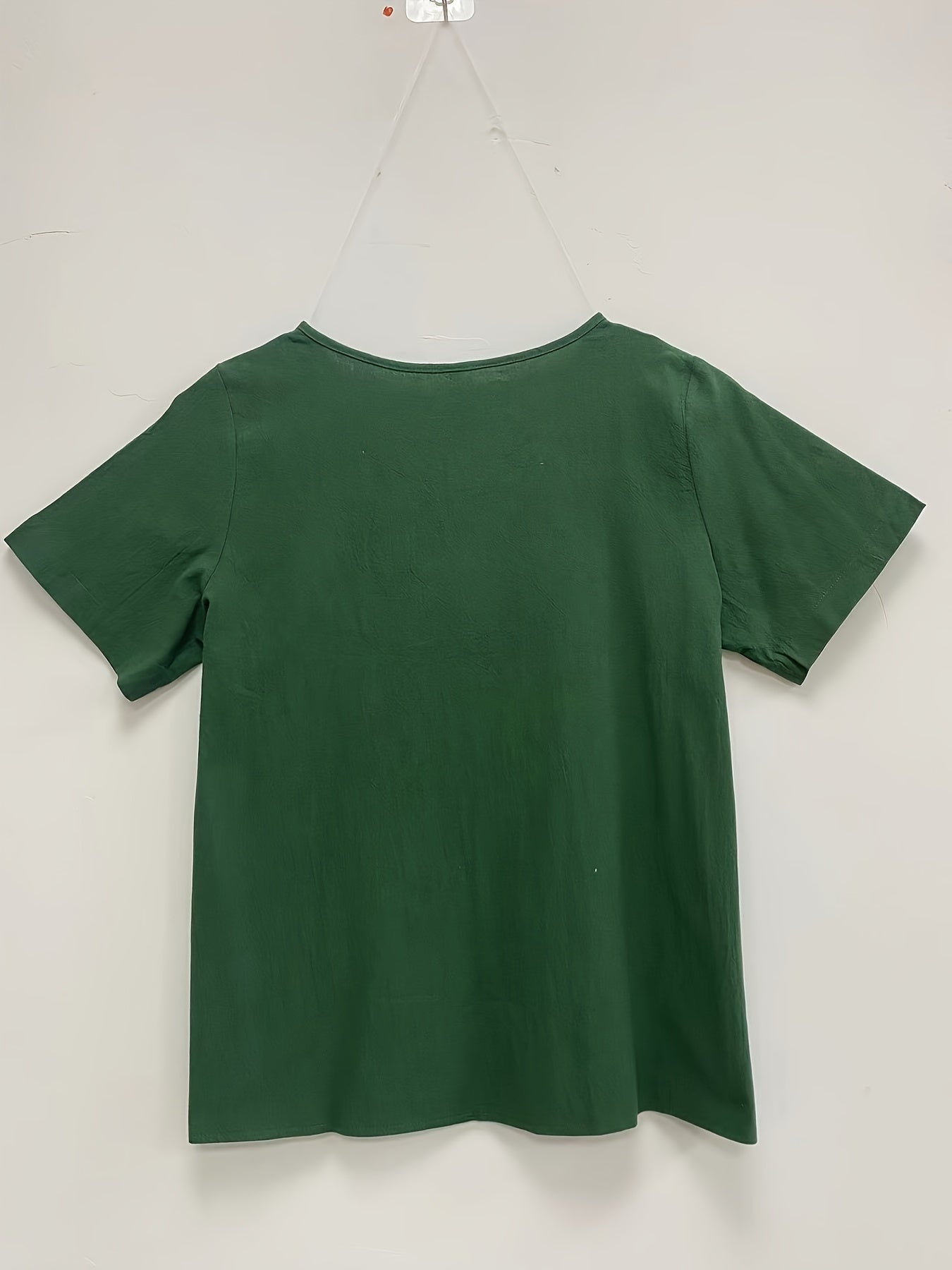 Plus Size Linen Short Sleeve Printed Casual Women's Shirt