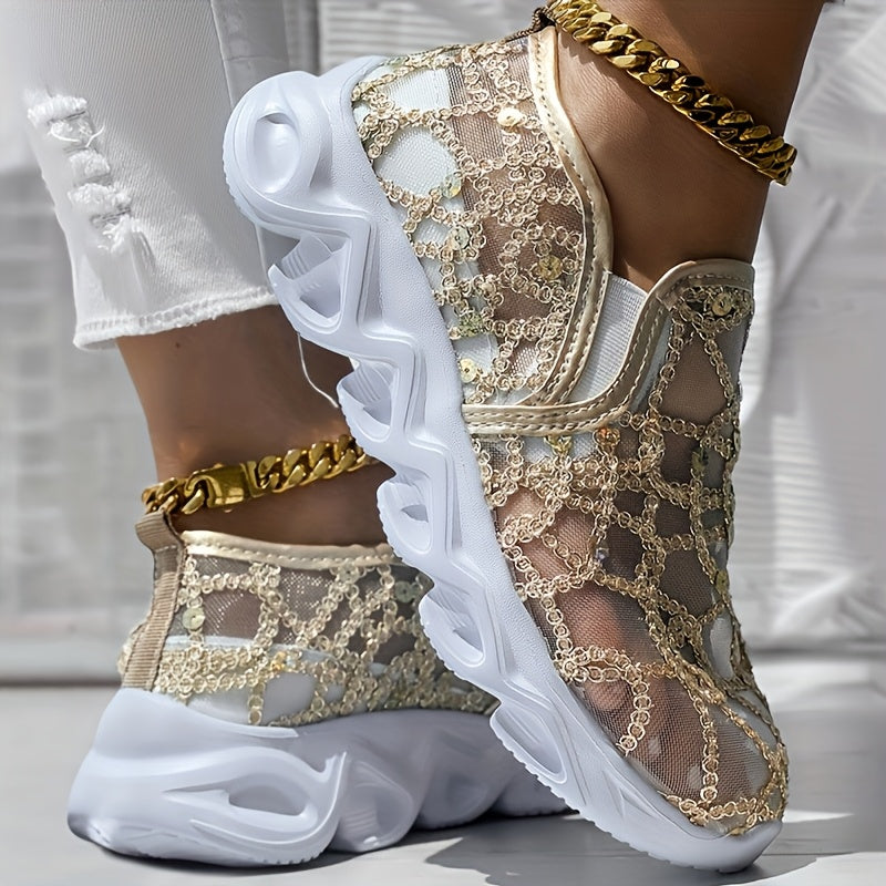 Women's Sequin Mesh Casual Shoes with Thick Soles