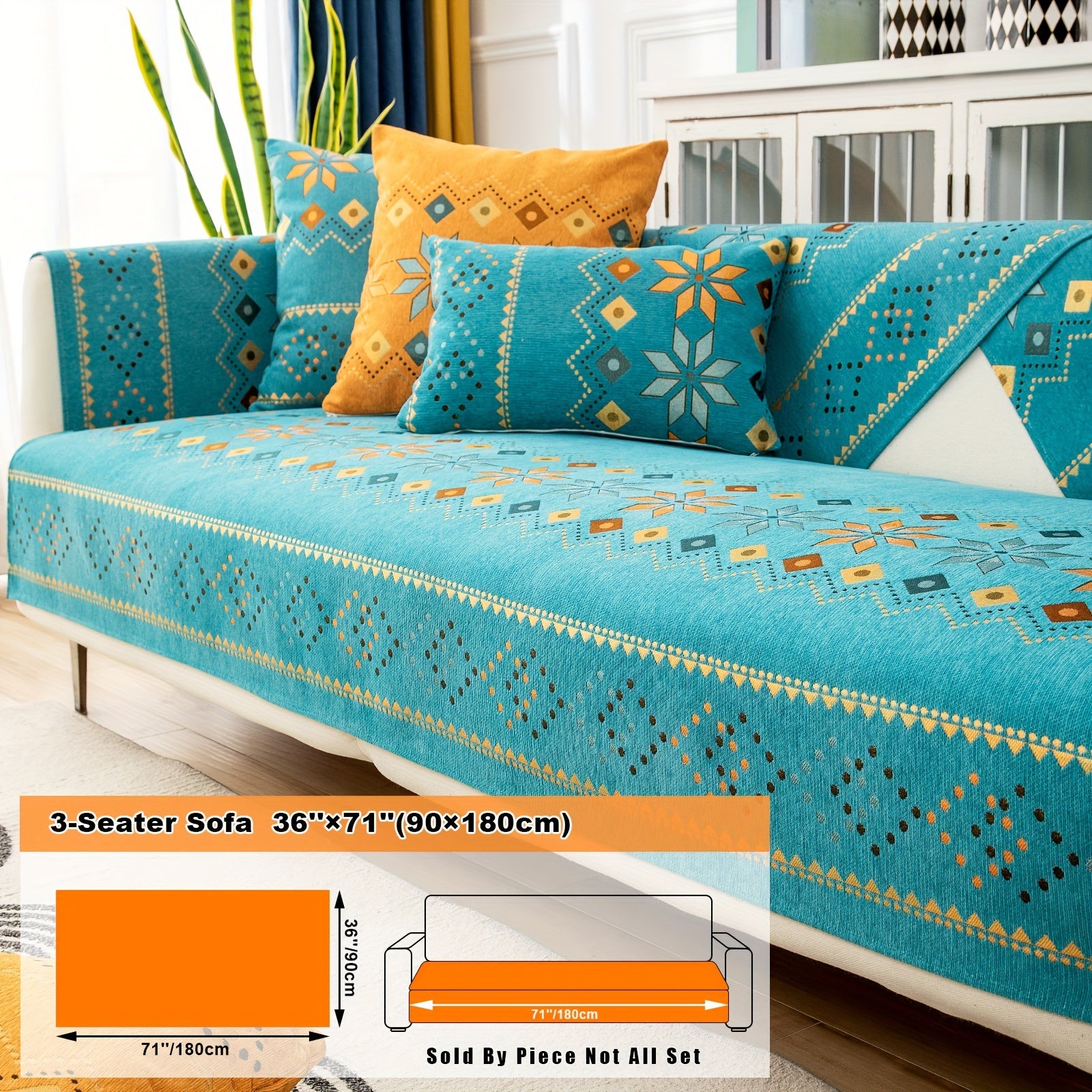 Bohemian Embroidered Sofa Slipcover with Pillowcase and Cushion Covers for Living Room and Bedroom