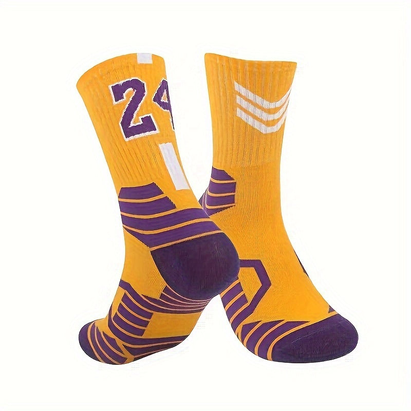 Men's Basketball Socks Set of 9 Pairs Breathable Shock Absorption Knit Polyester 23 24 Number Print