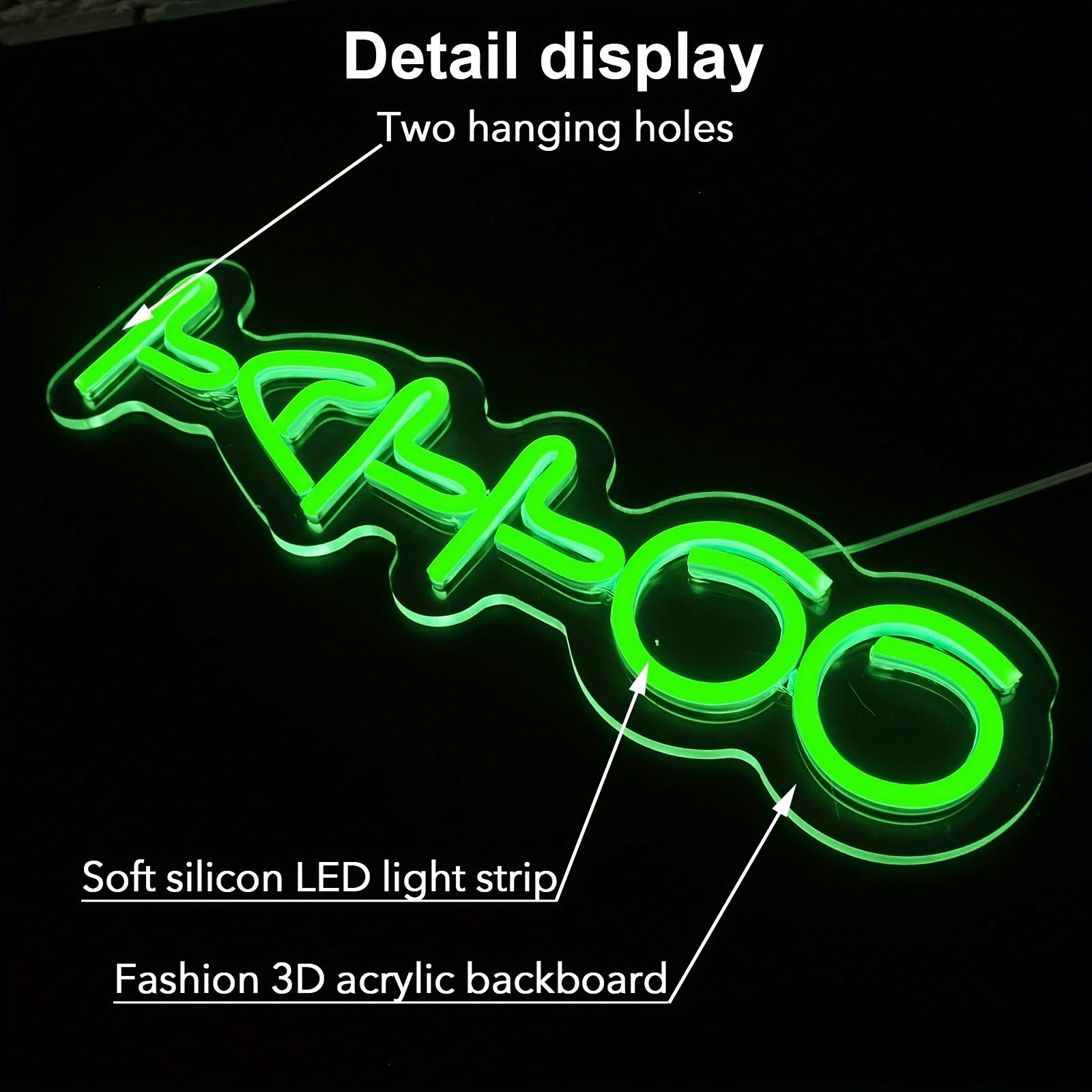 Green Neon Tattoo Sign with Dimmable LED Lights for Beauty Salons and Man Caves USB Powered