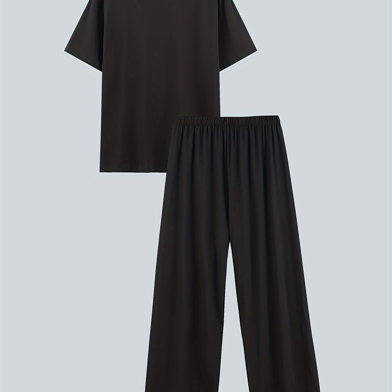 Men's Casual Pajama Set Polyester Elastane Solid Color Knit Spring Summer Loose Fit