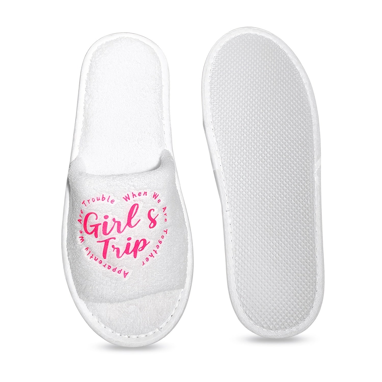 Women’s Printed Open-Toe Slippers with Soft EVA Sole White Fabric Indoor Shoes