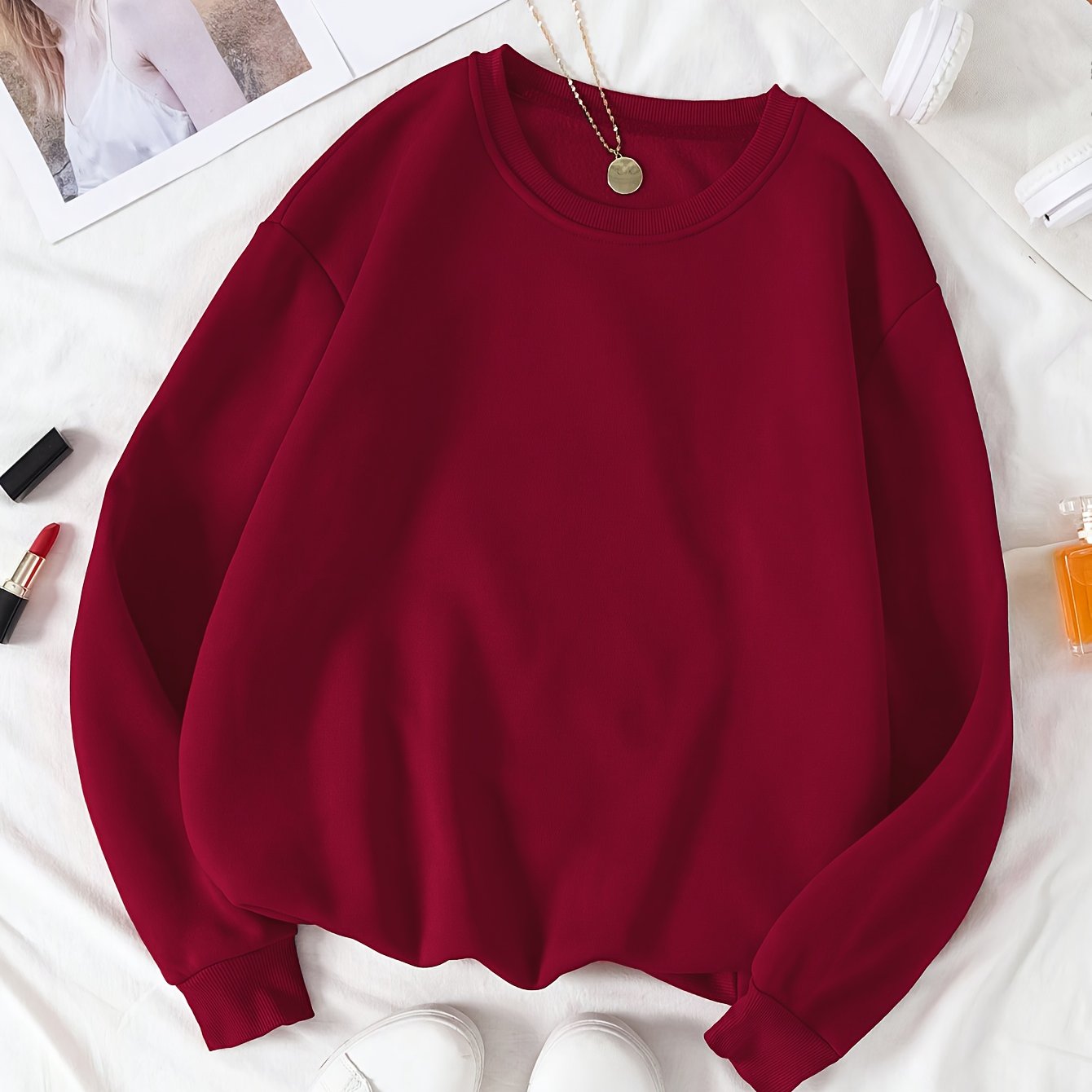 Women's Polyester Crew Neck Sweatshirt Long Sleeve Fall Winter Casual