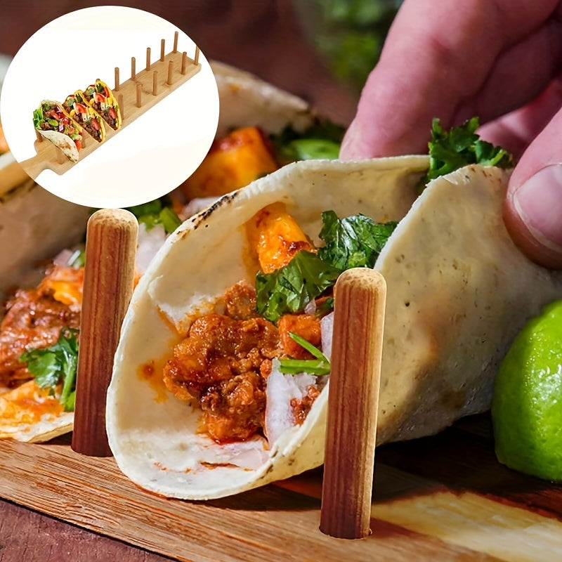 Bamboo Taco Holder Tray for 8 Tacos Tortillas and Burritos Kitchen Organizer