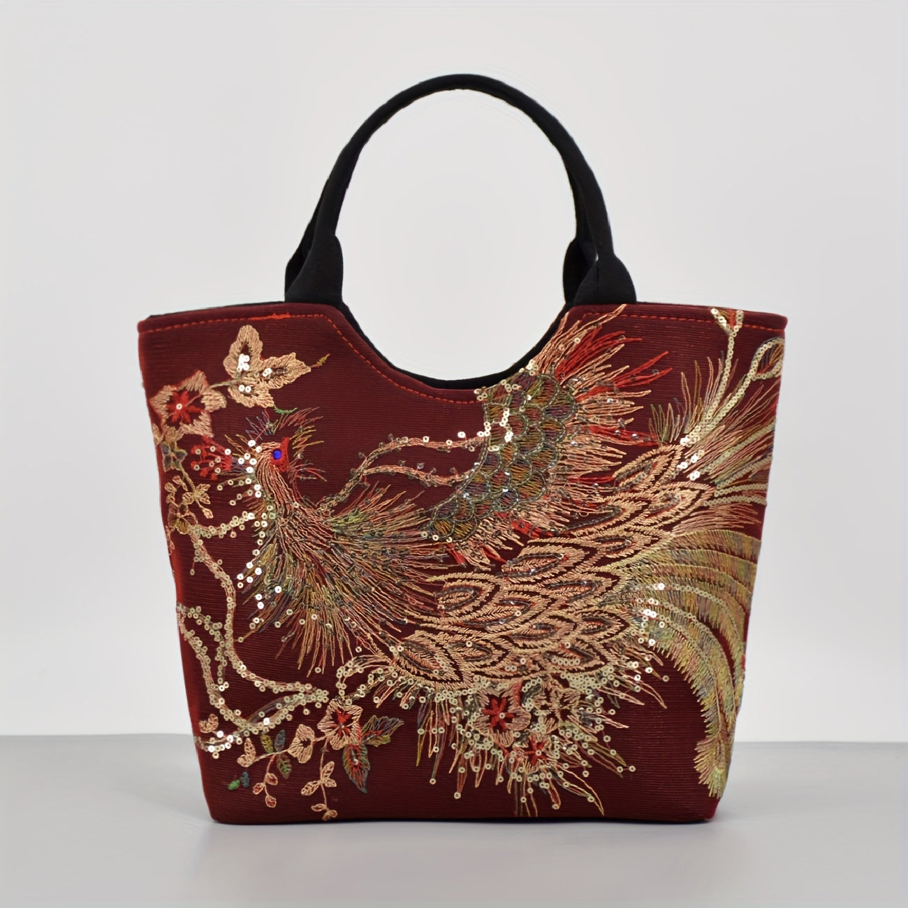 Embroidered Canvas Satchel Bag for Women with Double Handles and Removable Strap in Animal Print