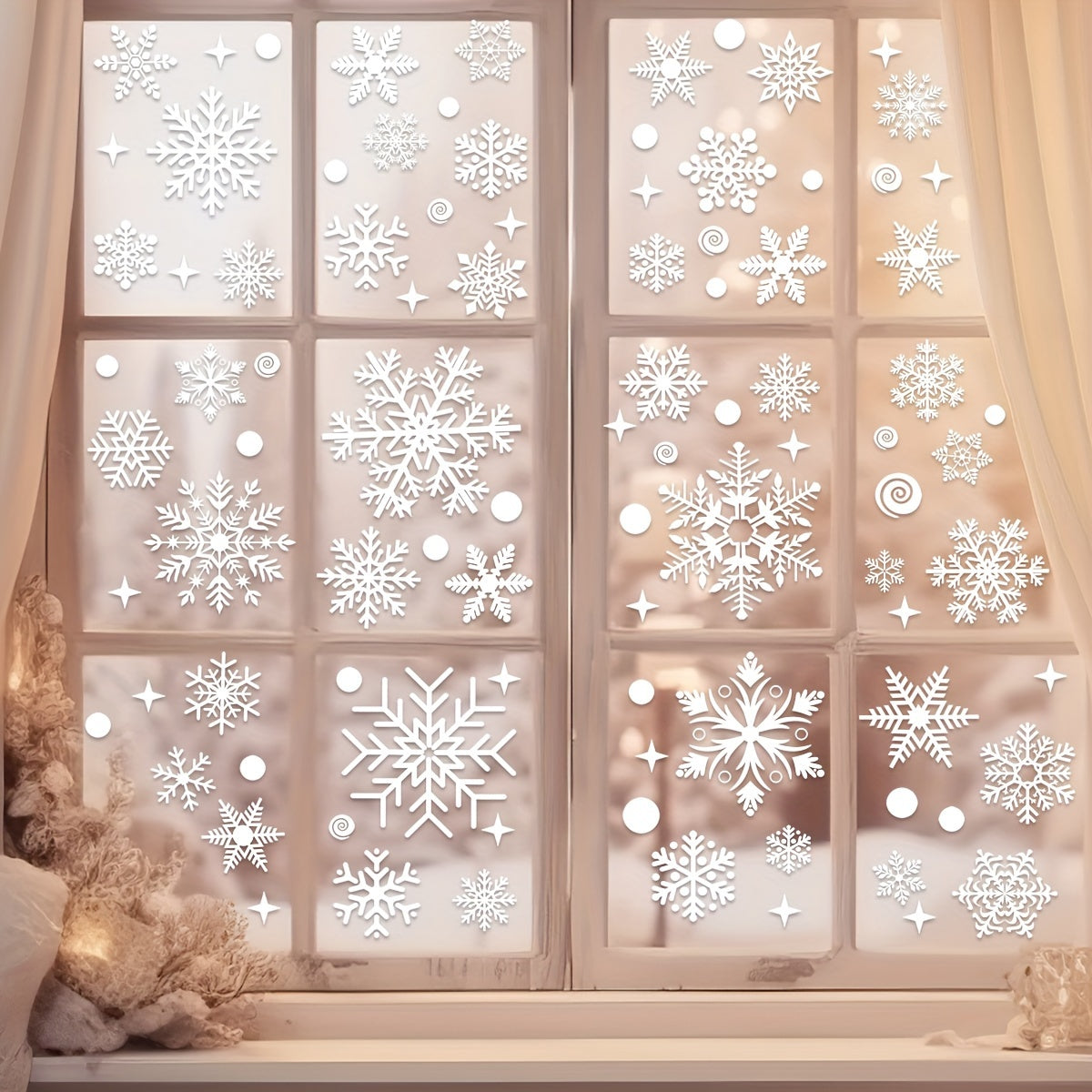 Set of 137 Christmas Snowflake Window Clings PVC Static Decals for Glass Surfaces