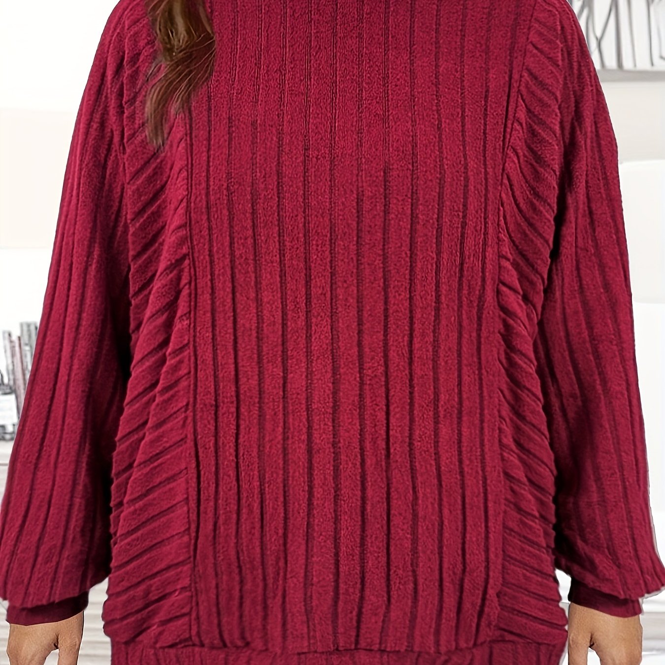 Women's Ribbed Oversized Batwing Sleeve Pullover Crew Neck Casual Sweater