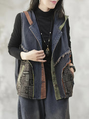 Women's Color Block Hooded Vest Oversized Casual Outerwear