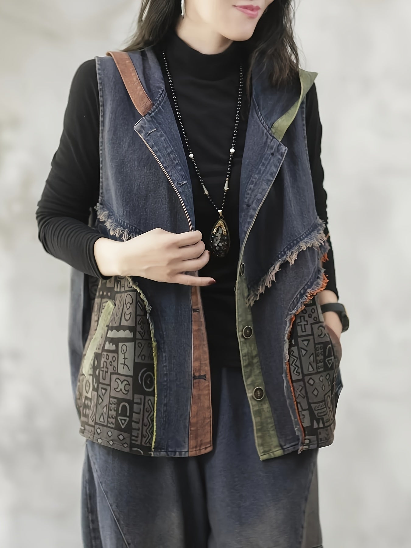 Women's Color Block Hooded Vest Oversized Casual Outerwear