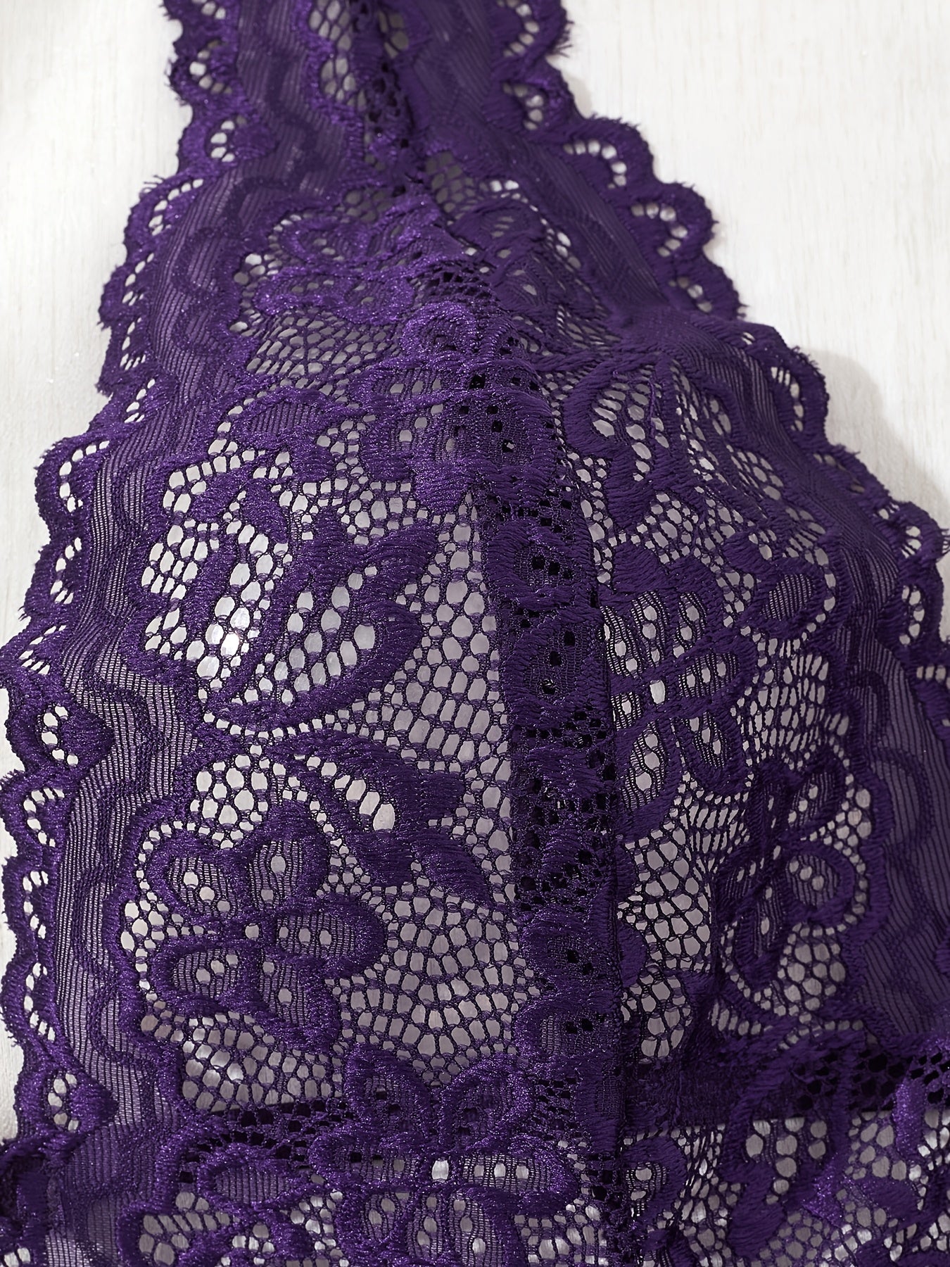 Women's Sheer Lace Bodysuit Open Crotch V-Neck Purple Sleepwear