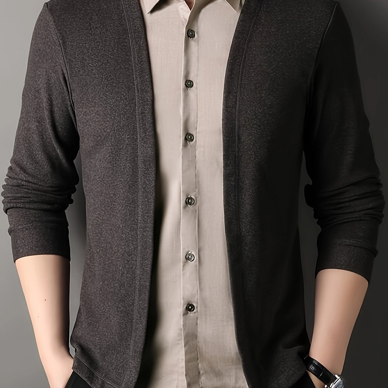 Men's Color-Blocked Casual Shirt Long Sleeve Collared Polyester
