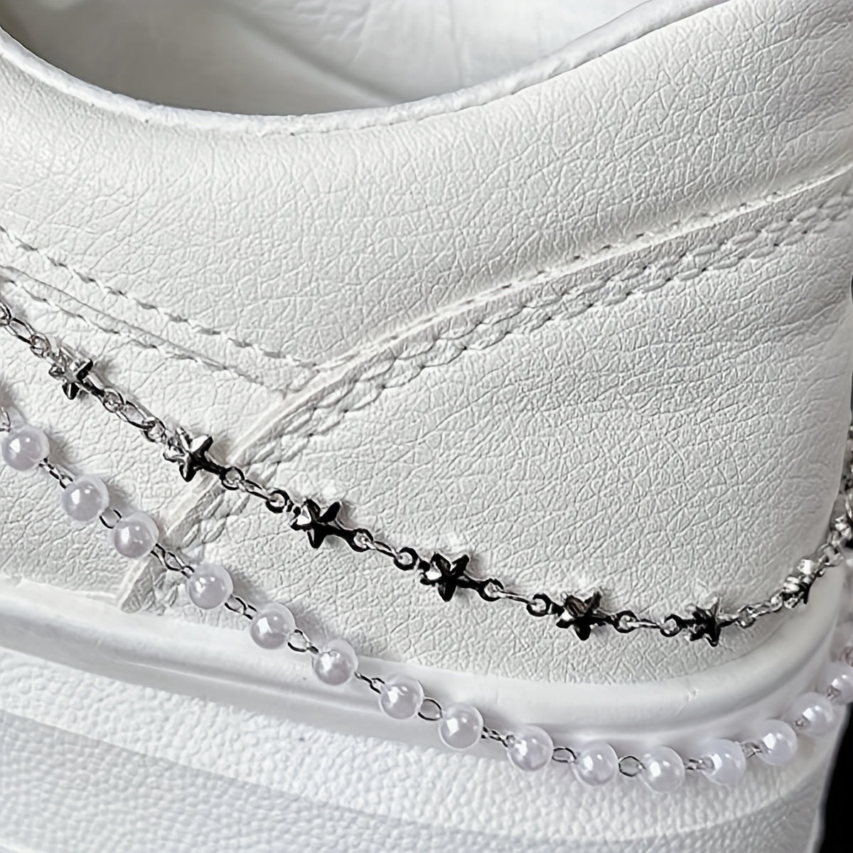 Women's Faux Pearl Shoe Chain with Star & Heart Charms for Sneakers Boots