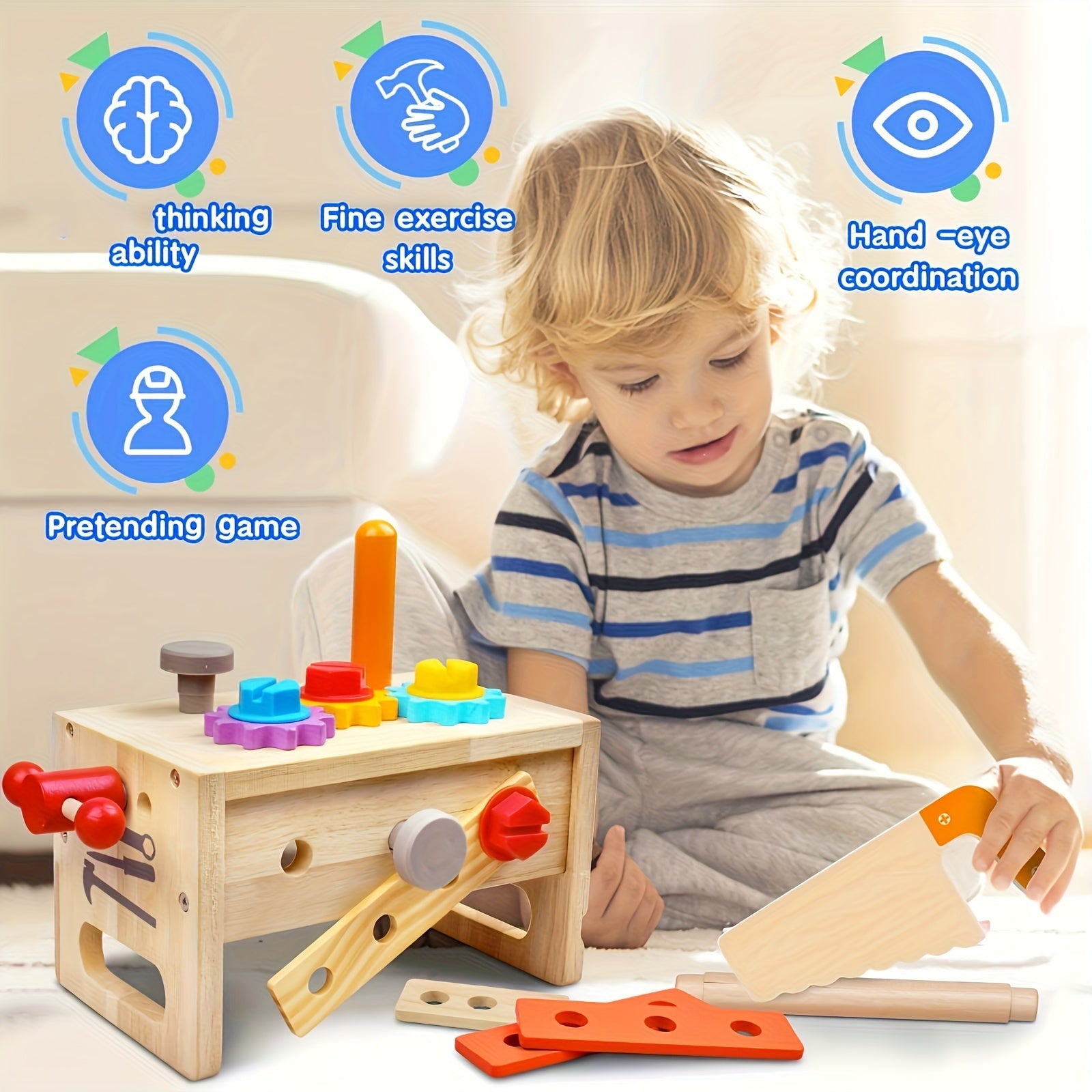 29-Piece Wooden Tool Set for Kids with Storage Box STEM Educational Toys for Ages 3-6