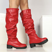 Женские красные замшевые сапоги в стиле western с плотной средней каблуком