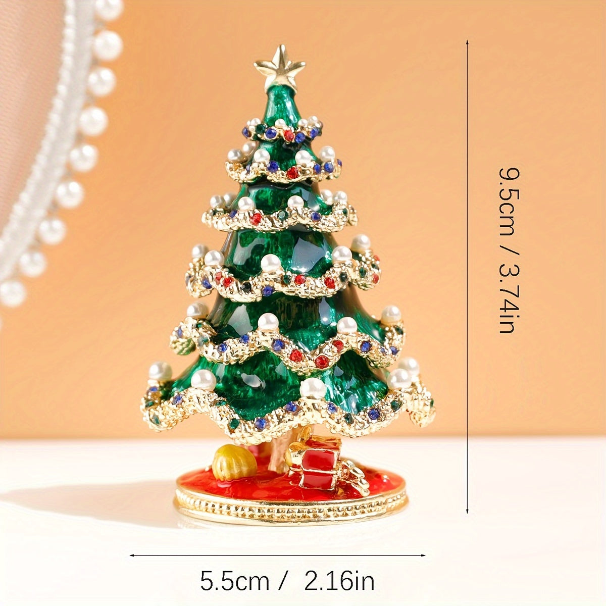 Painted Christmas Tree Jewelry Ornament Box for Holiday Gifts and Decorations