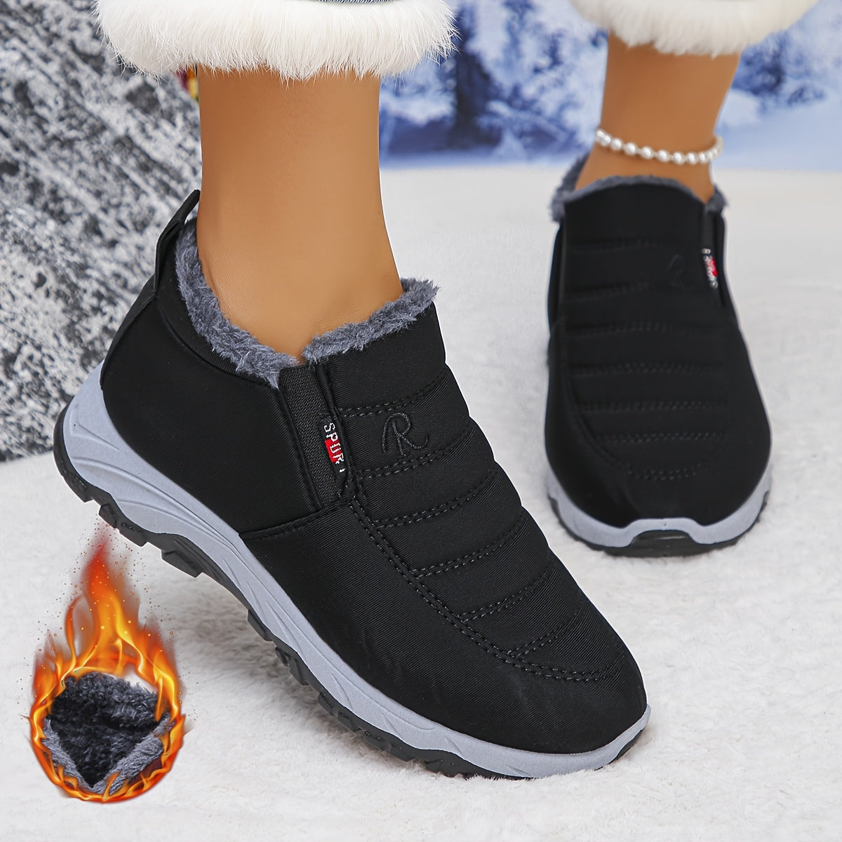 Women's Winter Ankle Boots Slip-On Cushioned Non-Slip Indoor Outdoor Black Burgundy