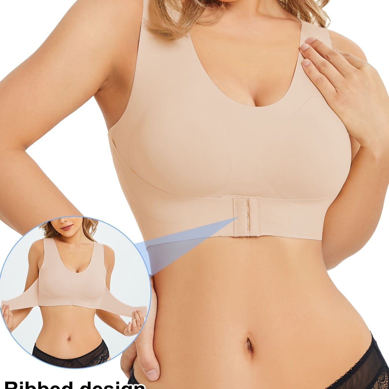 Бюстгальтер с бесшовным полным покрытием и пуш-ап эффектом, с передней застежкой и перекрестной спиной.