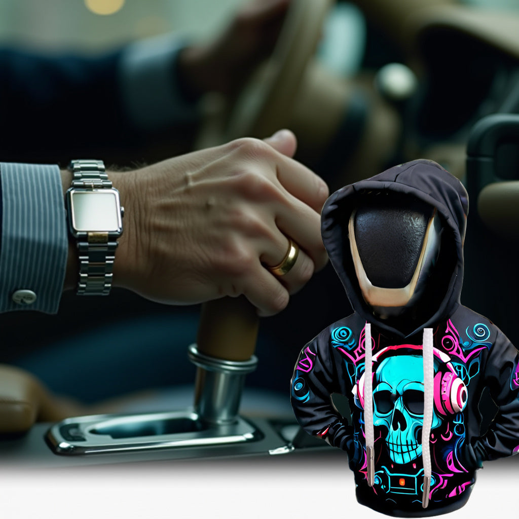 Unisex Polyester Skull Hoodie Car Gear Shift Knob Cover Dustproof Transmission Decor