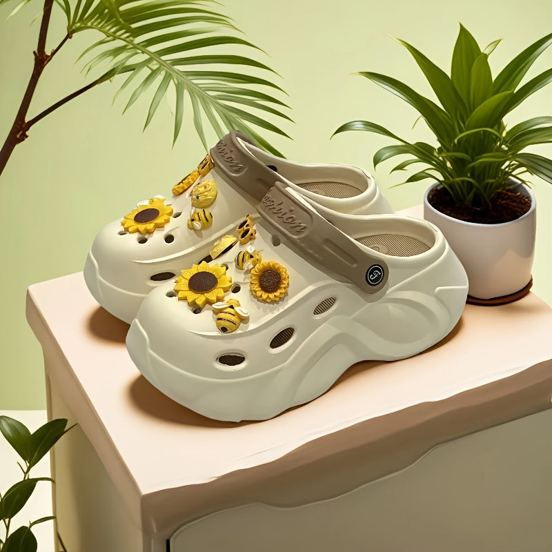 Women’s EVA Clogs with Sunflower Accessories Lightweight Breathable Beach Sandals