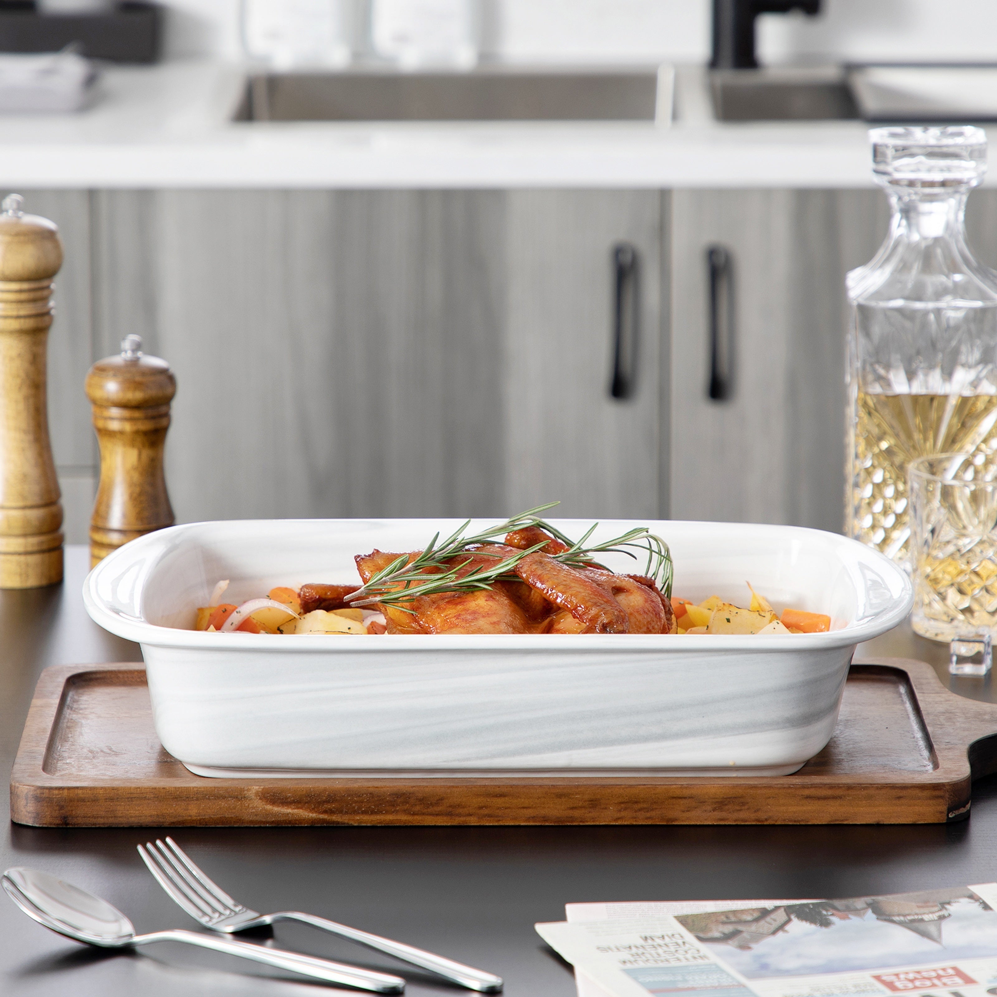 Square Marble Porcelain Casserole Dish Set 4000ml Baking Oven Pie Bread