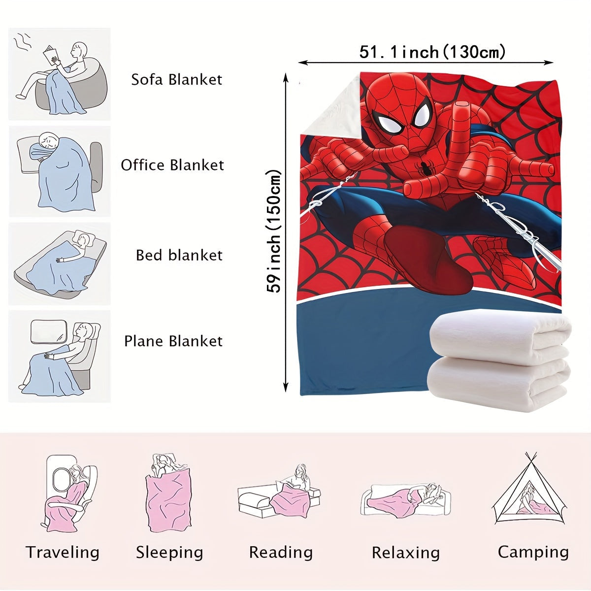 Soft Plush Spider-Man Throw Blanket for Couch Bed Travel Car Use
