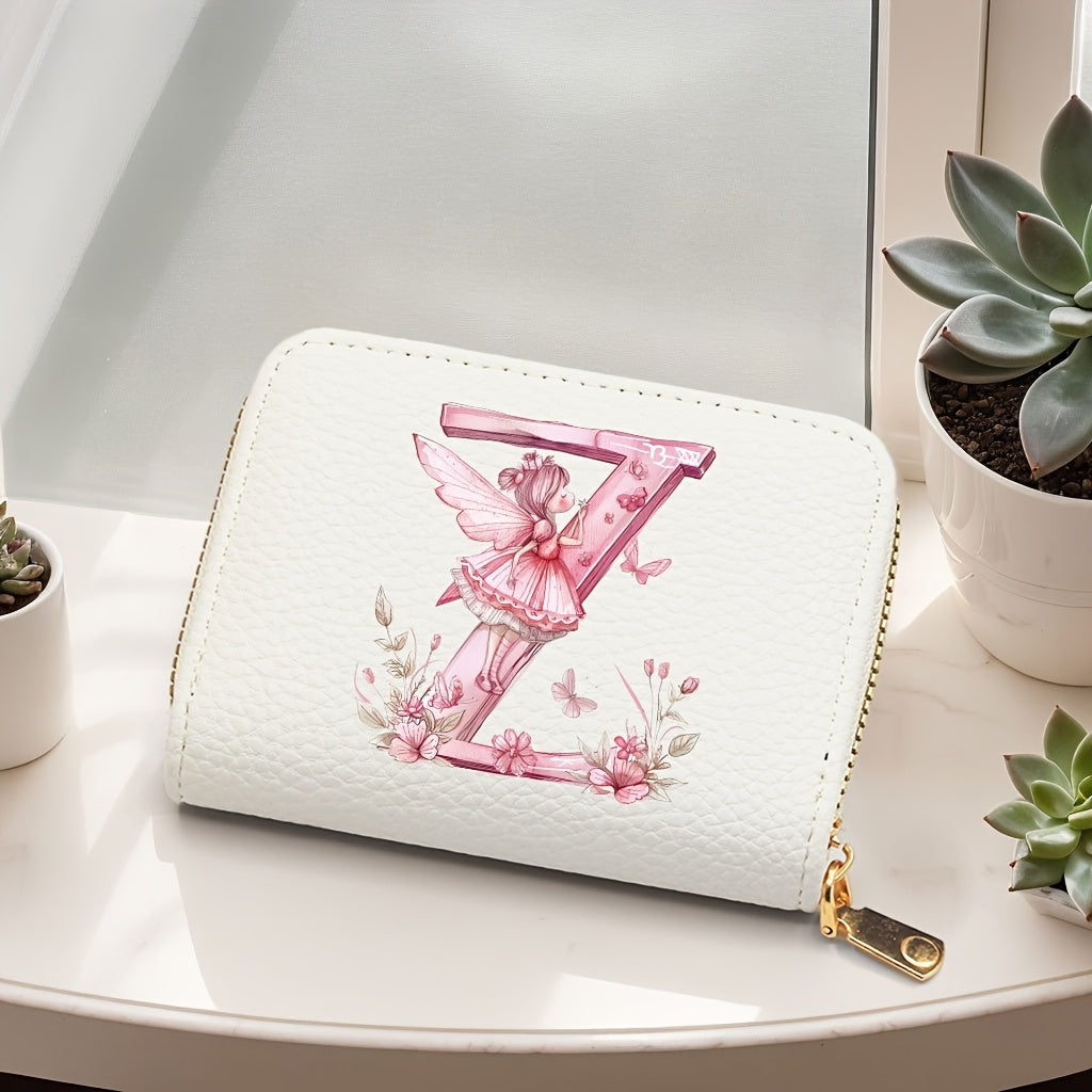 Tarjetero de mujer de cuero sintético, estilo acordeón delgado, con cierre de cremallera para monedas