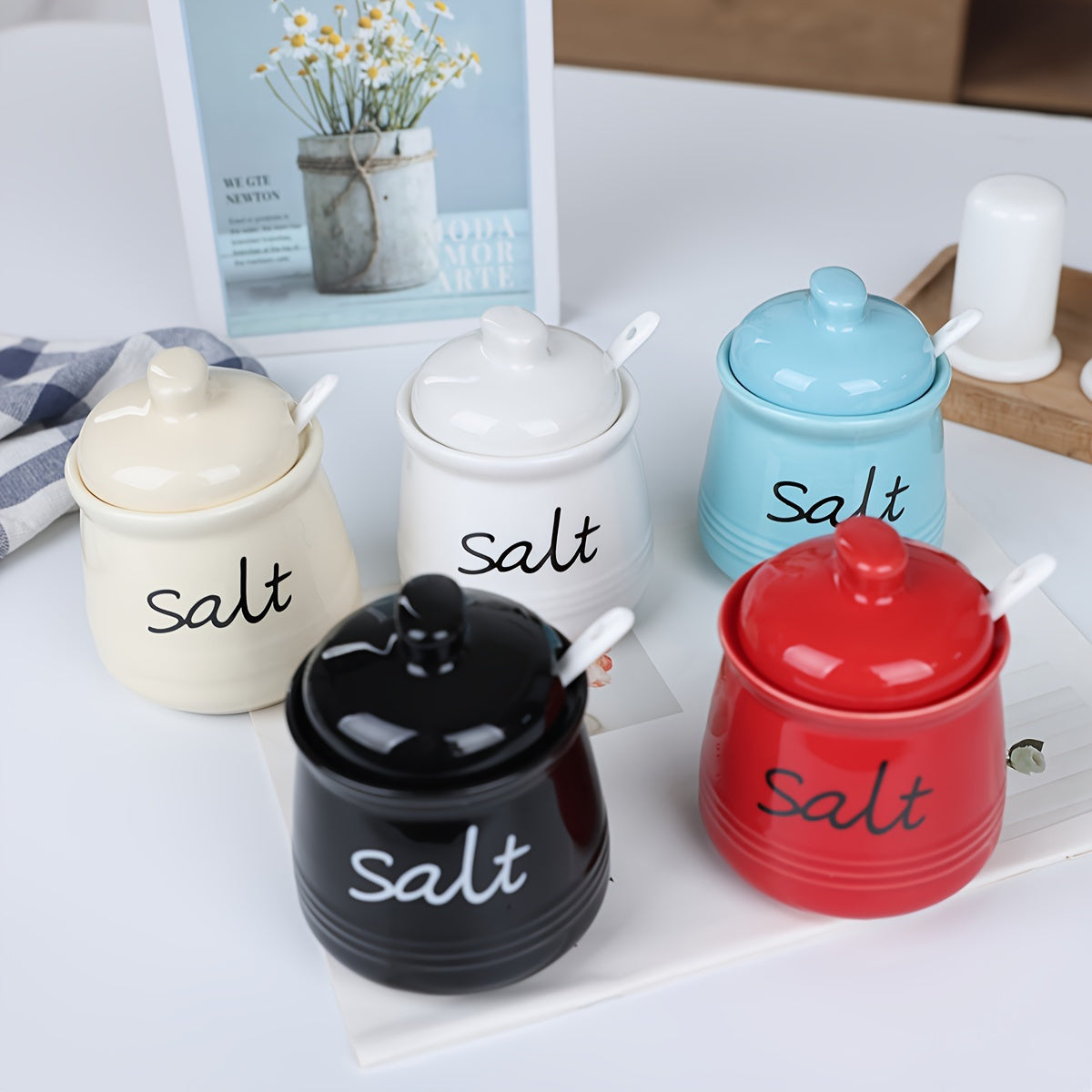 Ceramic Sugar Jar with Lid and Spoon 12oz Capacity for Coffee Bars and Restaurants