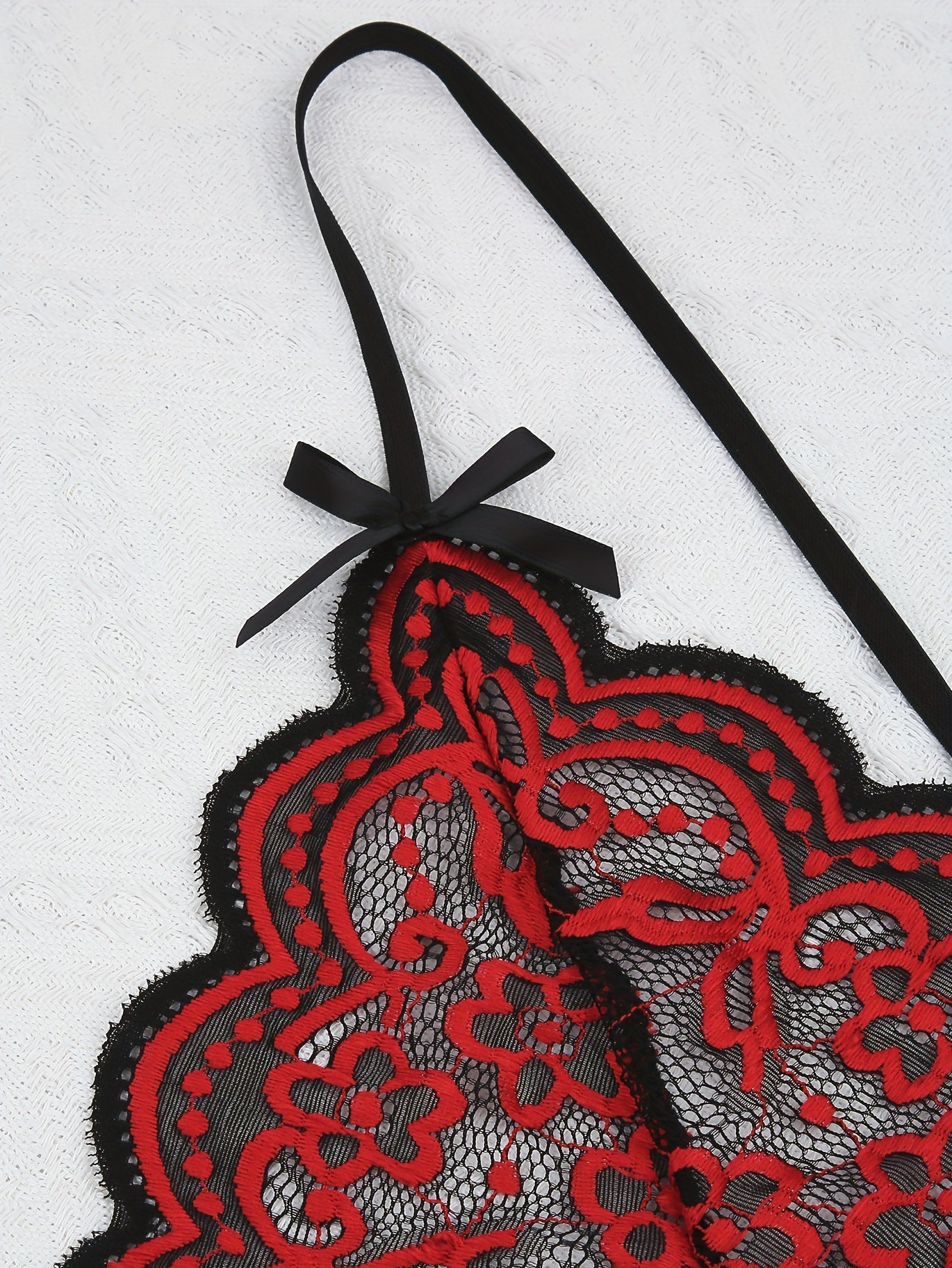 Women's Floral Embroidered Backless Lingerie with Open Crotch