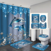 Dolphin Shower Curtain Set with Bath Mat Waterproof Polyester Ocean Theme Bathroom Decor