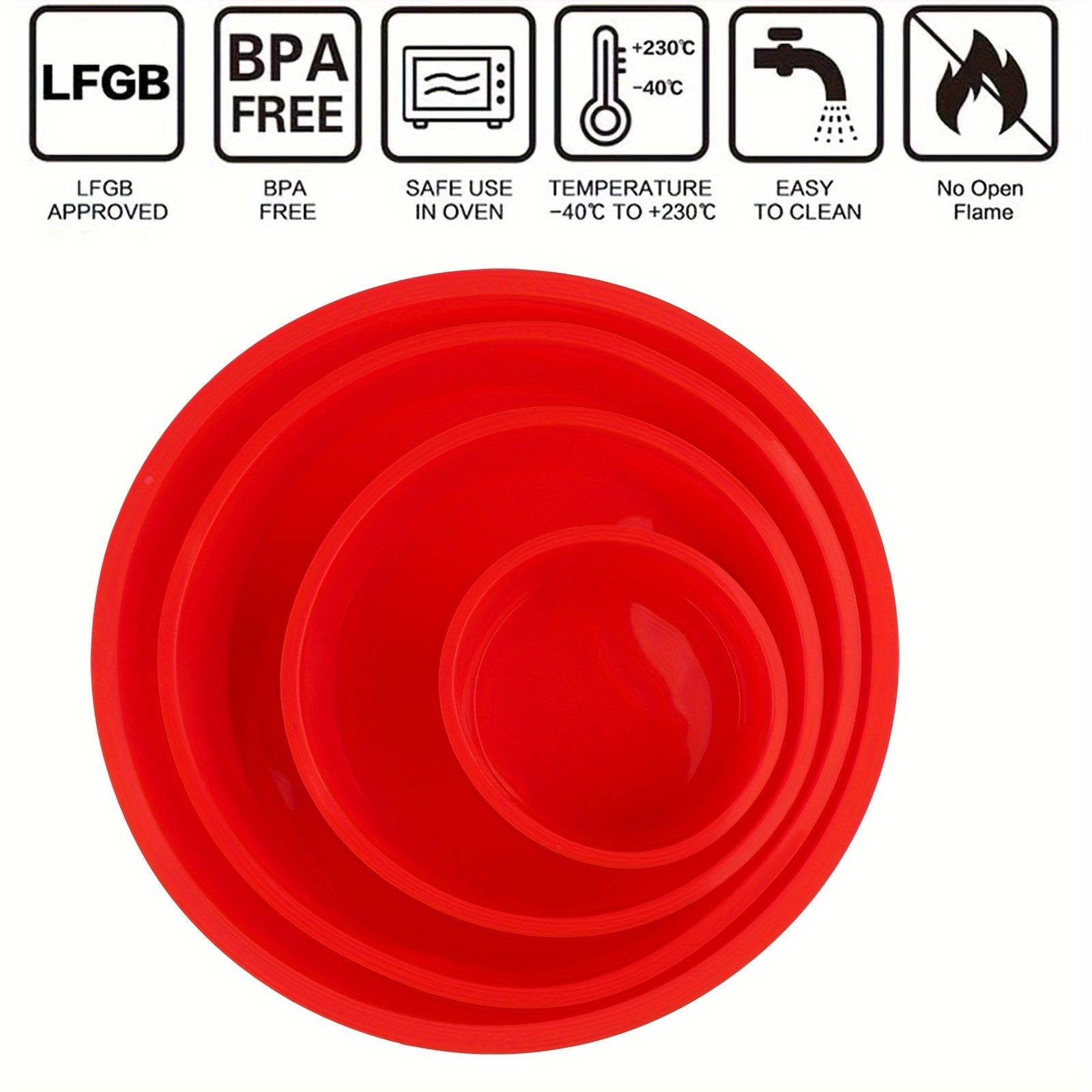 Set of 4 Red Silicone Cake Molds 10-25cm Non-Stick Baking Pans for Cakes